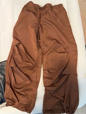 Drawstring Cargo Jogger Pants - Brown